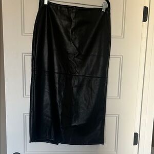 Good American Black Faux Leather Midi Pencil Skirt